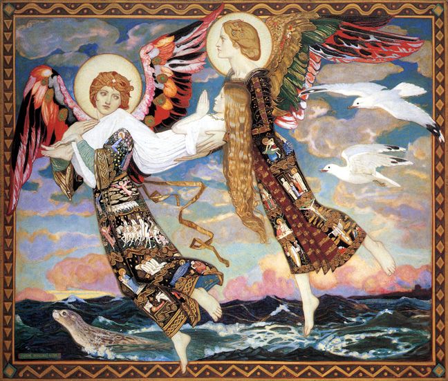 "Bridget guided by an angel to Jerusalem to midwife baby Jesus"