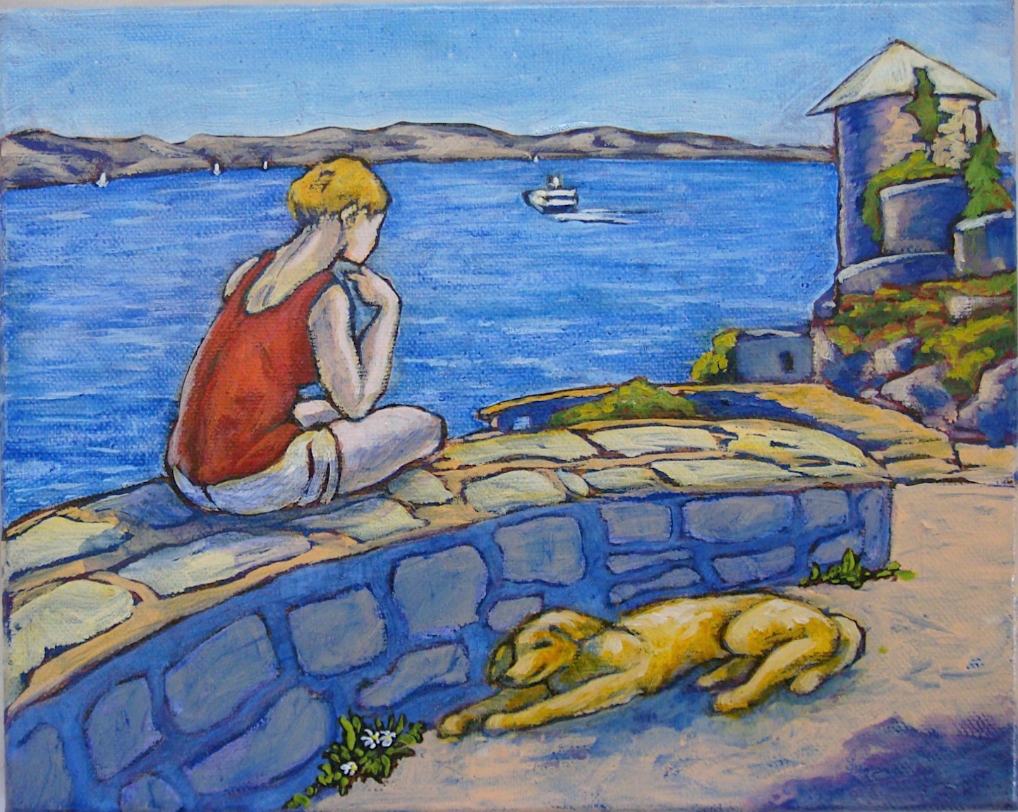 "Girl at Harbor" oil 8" x 10" by Marilyn - Sold