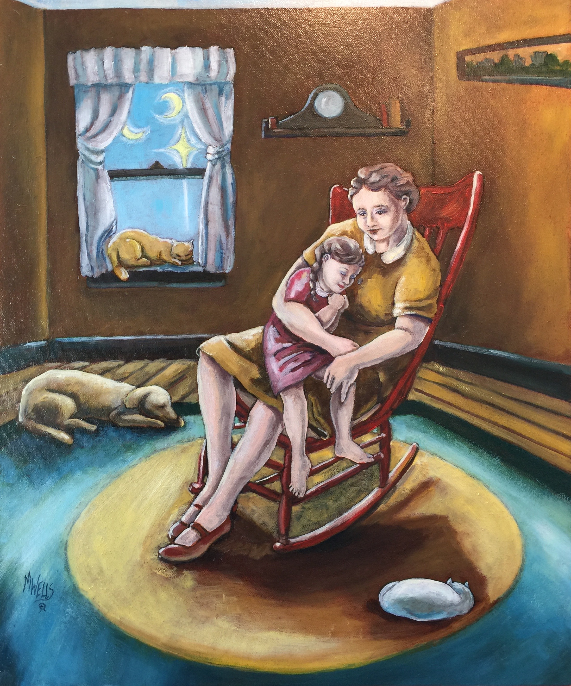 "Mother Rocking Her Child" oil painting 20" x 24" by Marilyn Wells