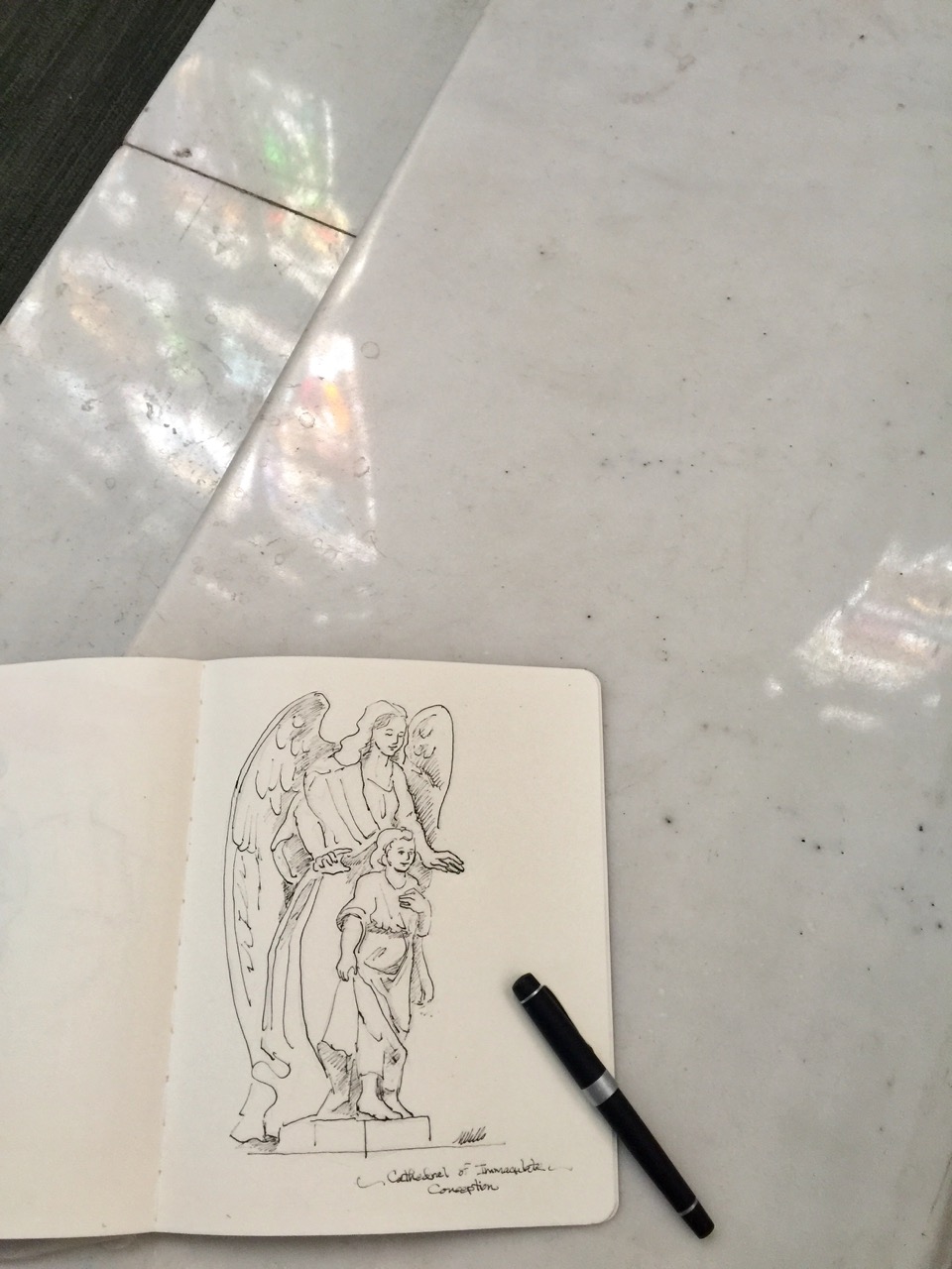 My sketch of Jesus and Angel at Cathedral of Immaculate Conception