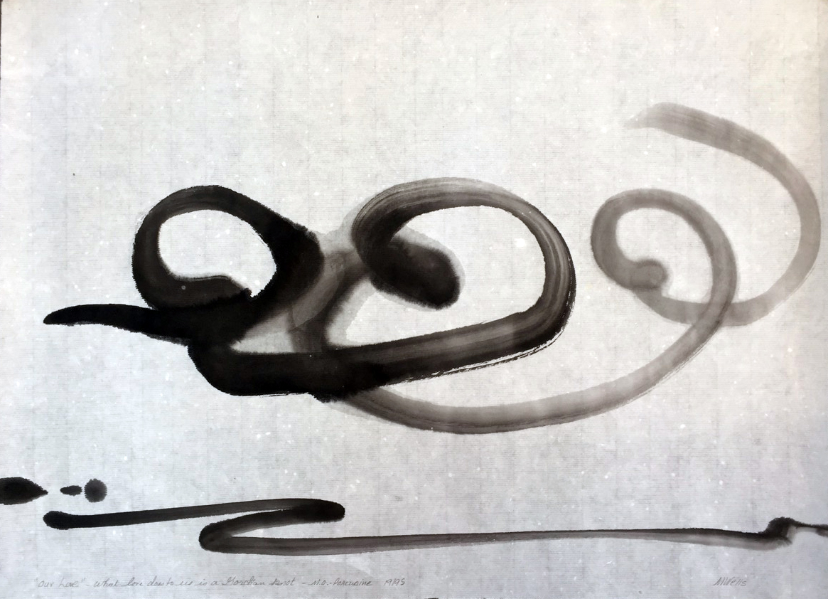 Sumi e "Our Love" from a poem by M. Oliver, 'Porcupine' by Marilyn Wells, 14" x 18" on single shuen paperGordian Knot 1919S