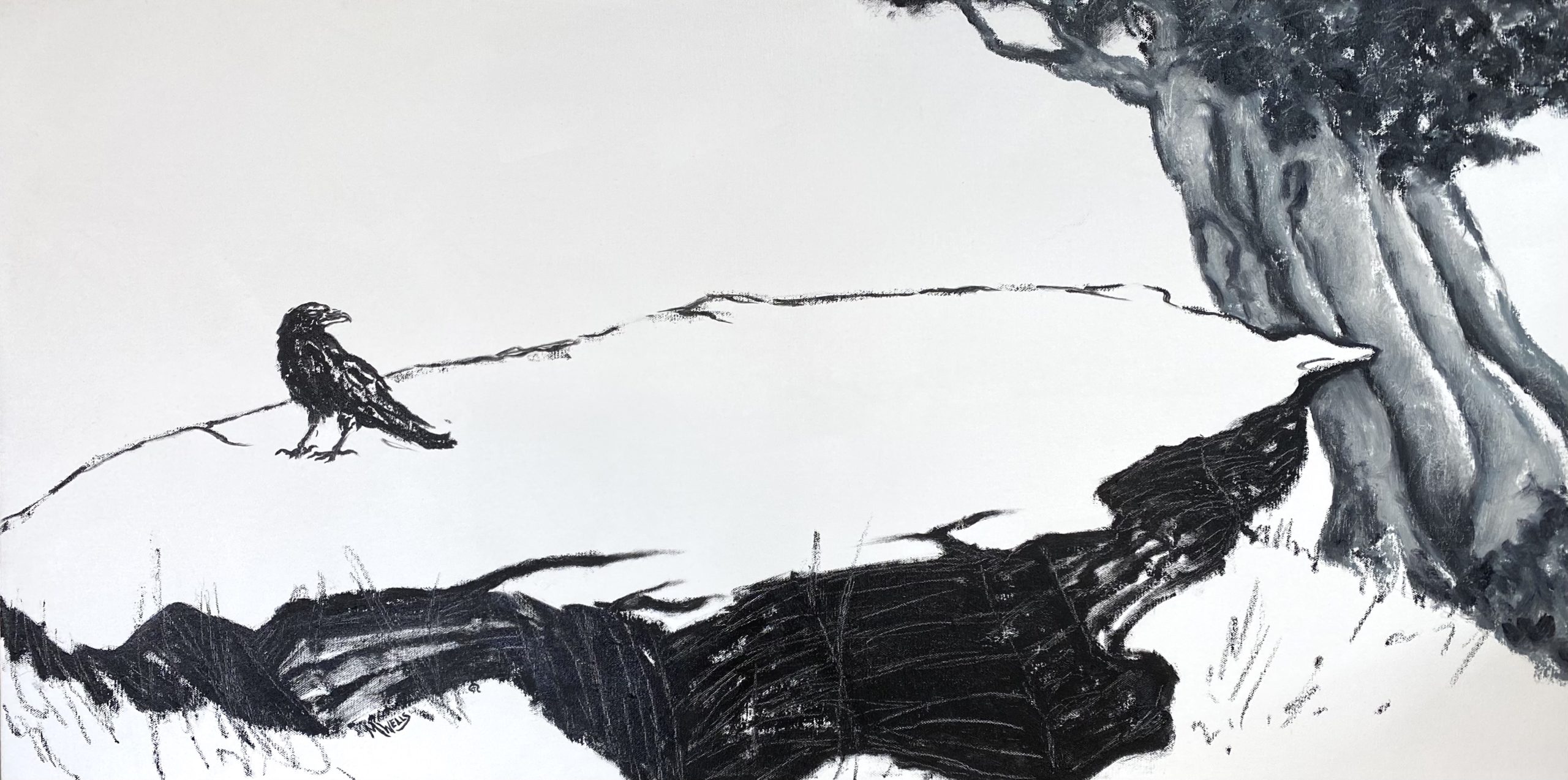 sumi e oil by Marilyn Wells "Raven"