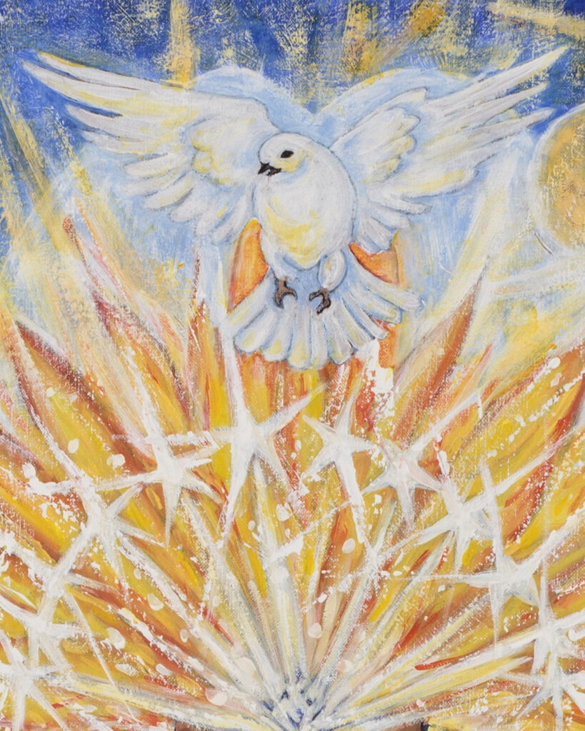 White Dove detail from "Wisdom Sophia", an original oil painting by Marilyn Wells, symbol of Peace and Love.