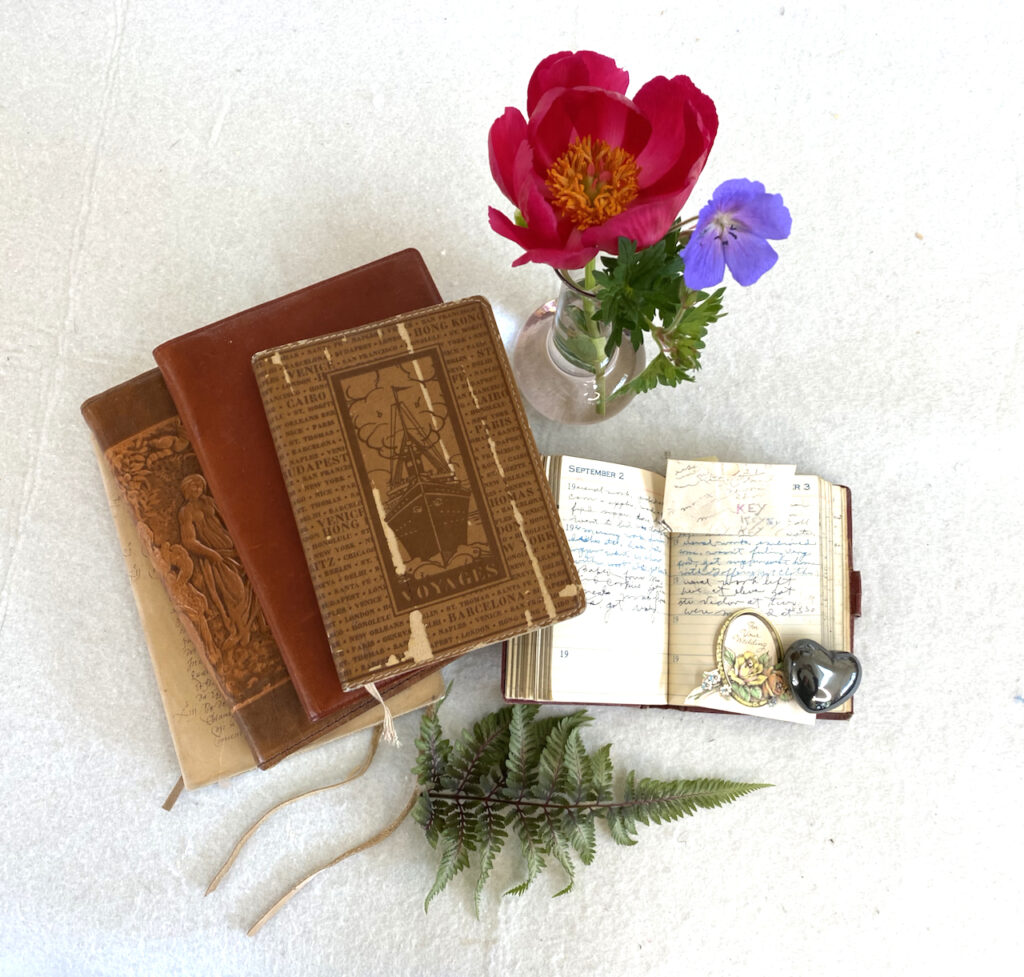 Diary of my Mother, September 3, 1937, with a wedding card and the original key, "Journals and Sketchbooks to Find Signs to Hope, Peace and Joy."