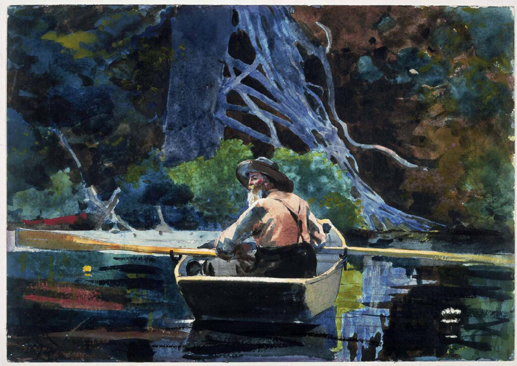 Watercolor painting of a "Man in a Boat" by Winslow Homer reminds us of Thoreau's trip down the Concord and Merrimack with his brother.