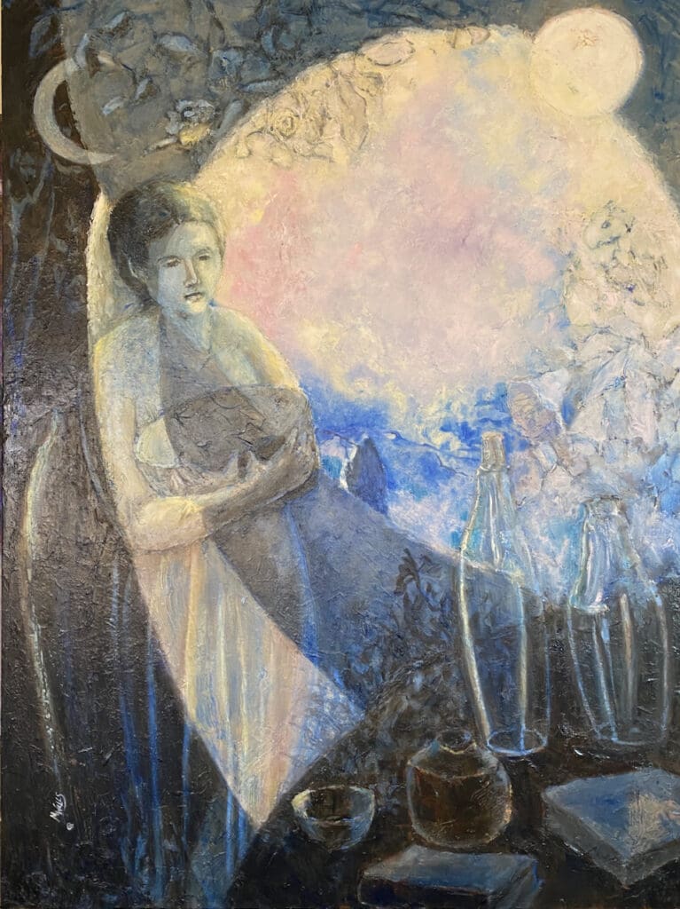 "Gifts" by Marilyn Wells, oil and cold wax, 30" x 40"
